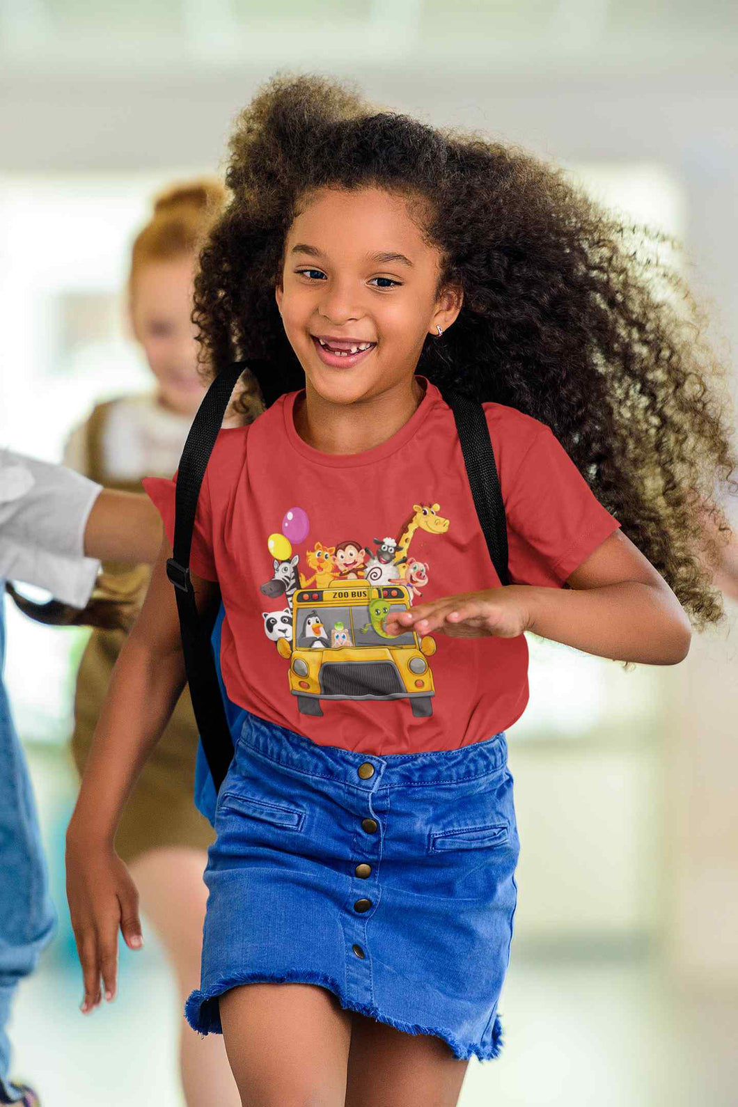 Zoo Bus Cartoon Half Sleeves T-Shirt For Girls -KidsFashionVilla