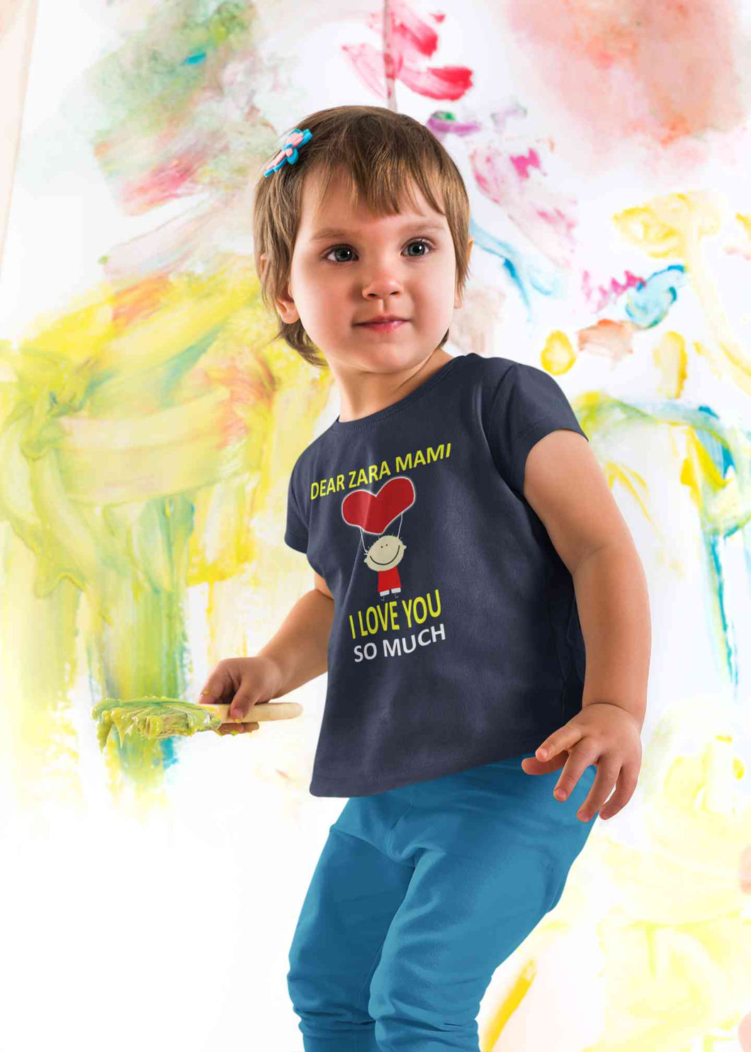Custom Name I love My Mami So Much Half Sleeves T-Shirt For Girls -KidsFashionVilla