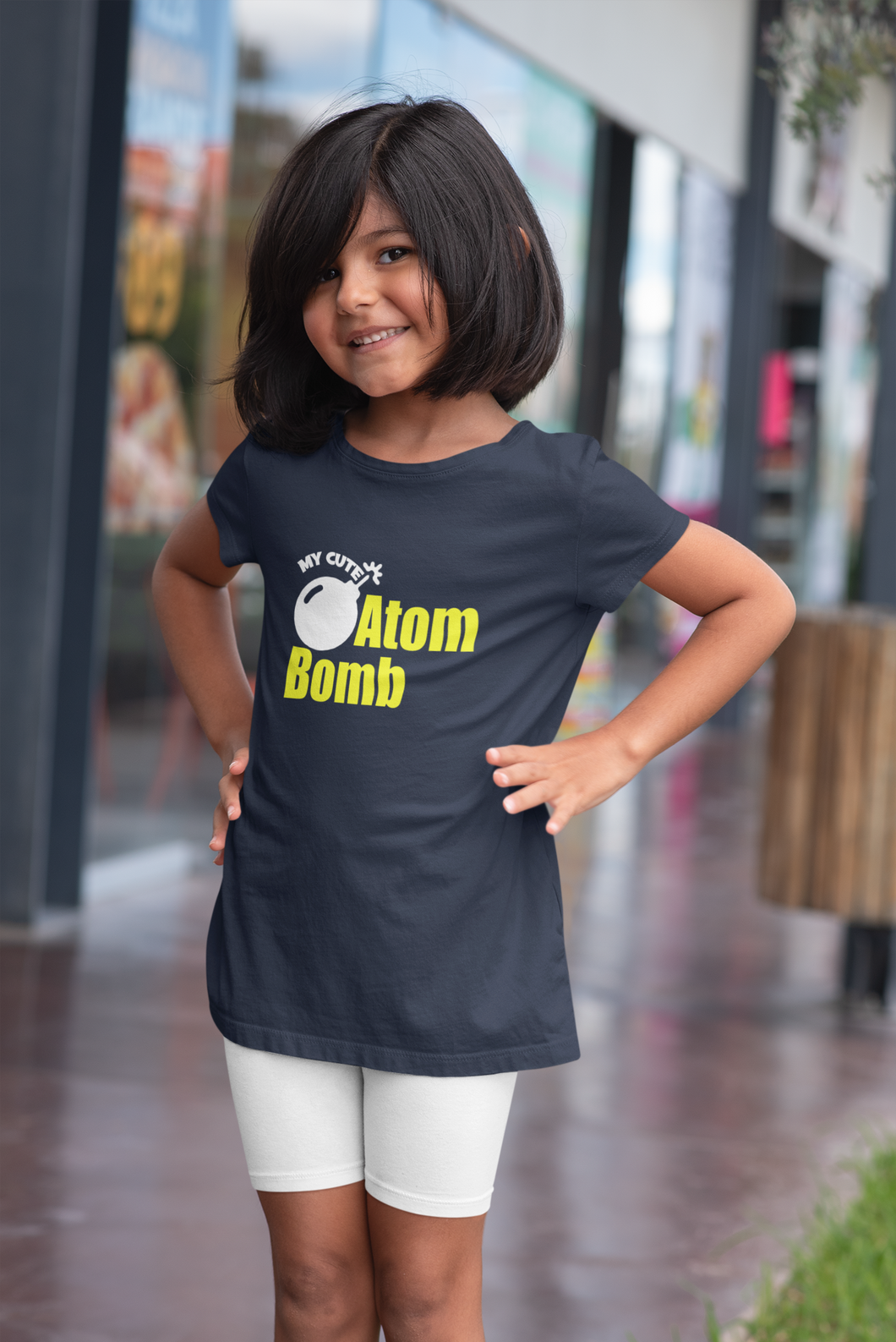 My Cute Atom Bomb Half Sleeves T-Shirt For Girls -KidsFashionVilla