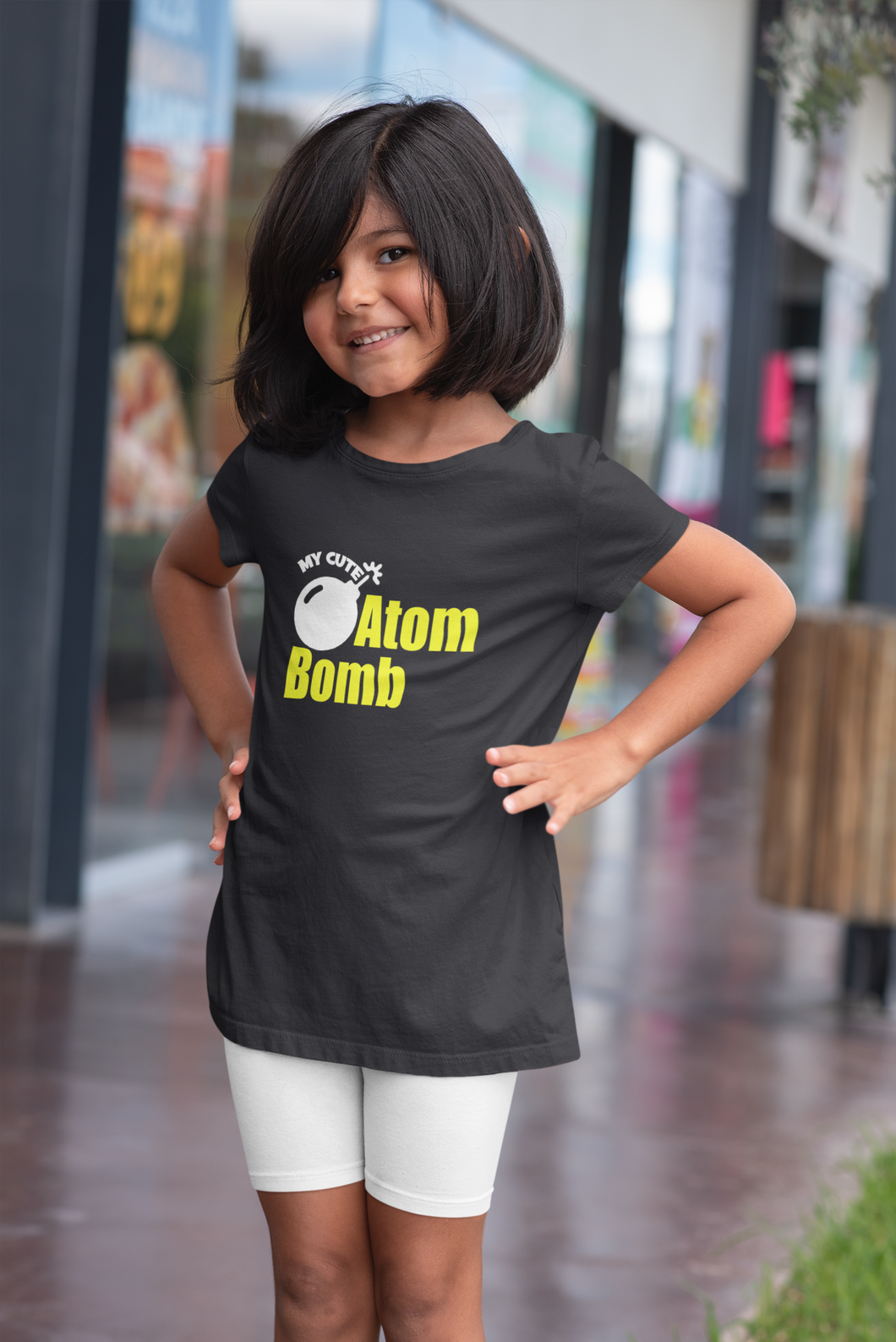 My Cute Atom Bomb Half Sleeves T-Shirt For Girls -KidsFashionVilla