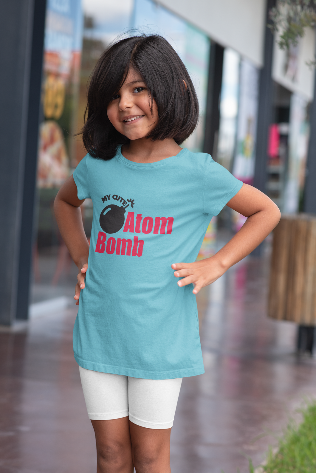 My Cute Atom Bomb Half Sleeves T-Shirt For Girls -KidsFashionVilla
