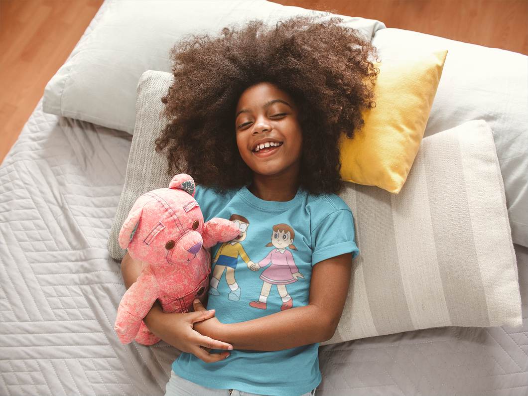 Cute Cartoon Half Sleeves T-Shirt For Girls -KidsFashionVilla