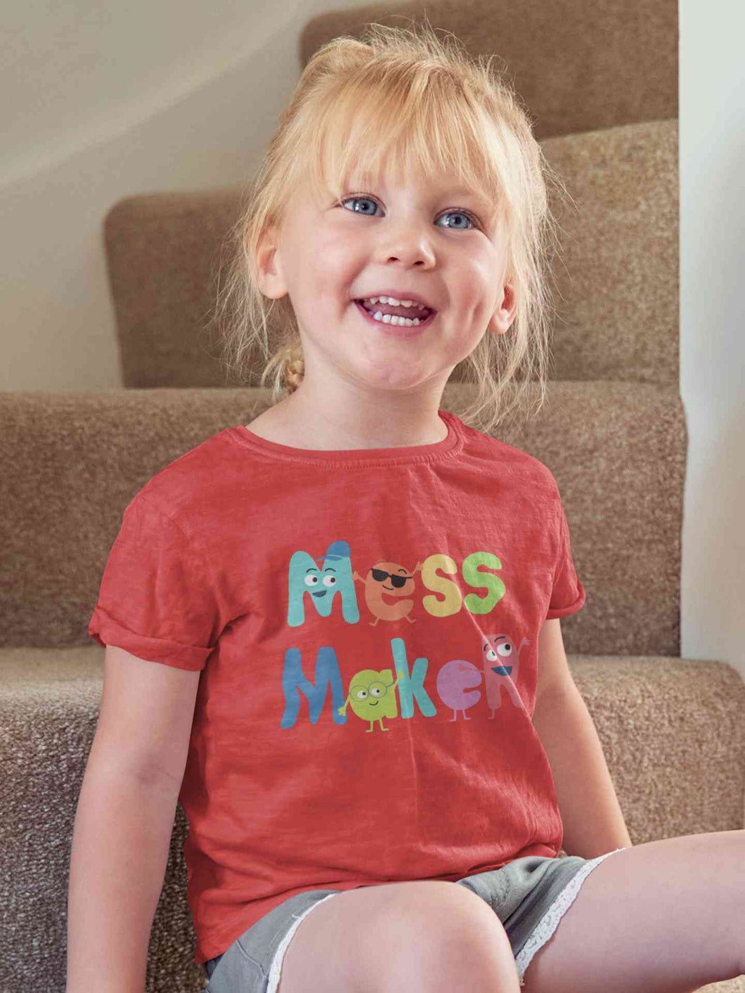 Mess Maker Cartoon Half Sleeves T-Shirt For Girls -KidsFashionVilla