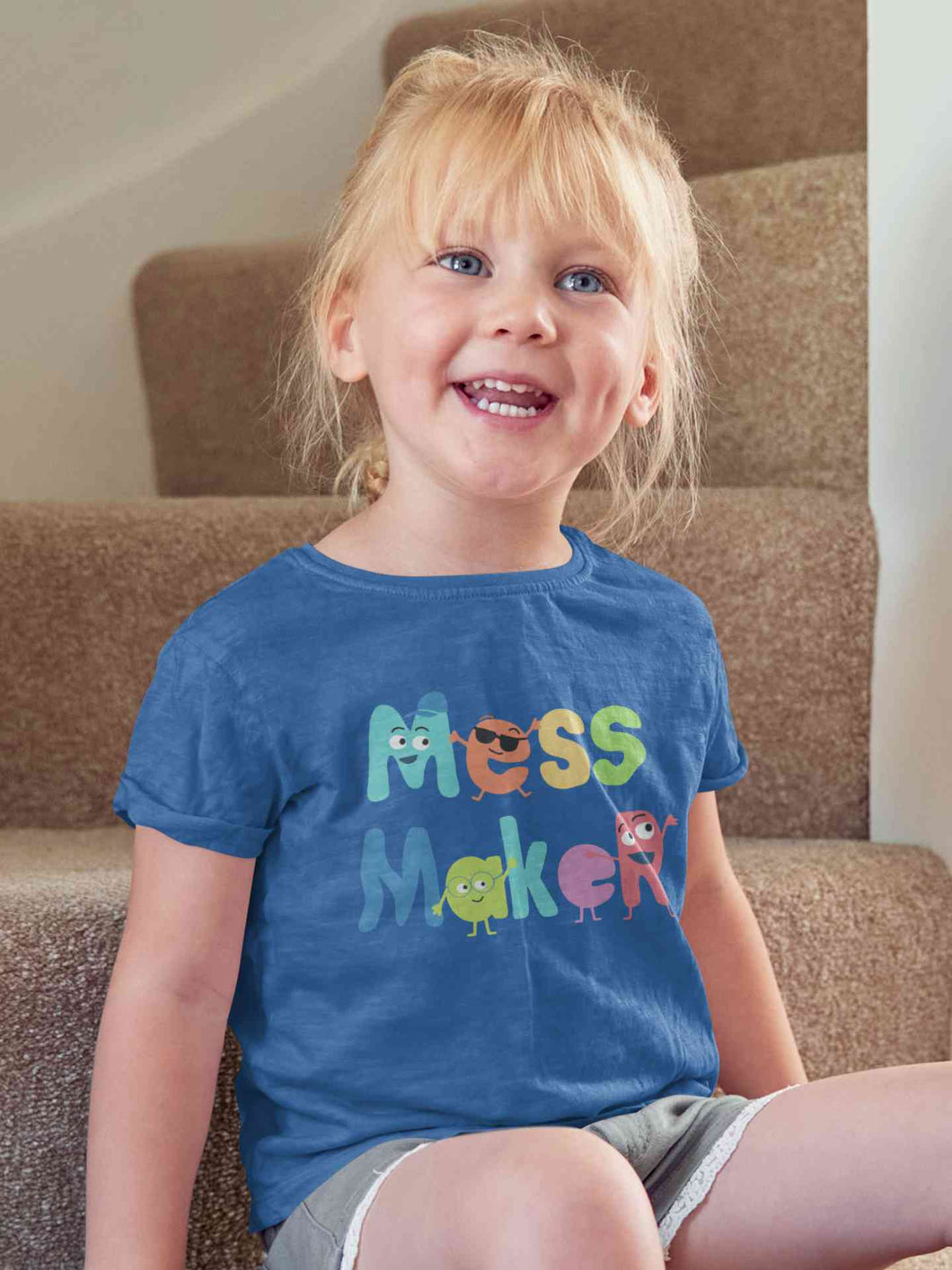 Mess Maker Cartoon Half Sleeves T-Shirt For Girls -KidsFashionVilla
