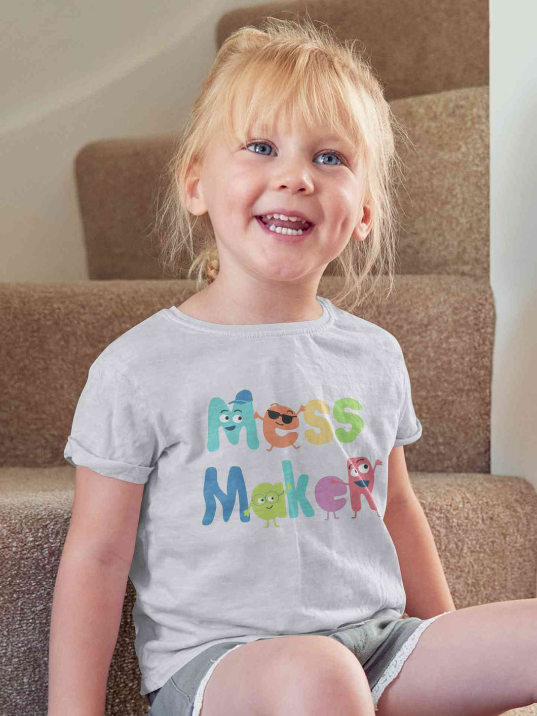 Mess Maker Cartoon Half Sleeves T-Shirt For Girls -KidsFashionVilla