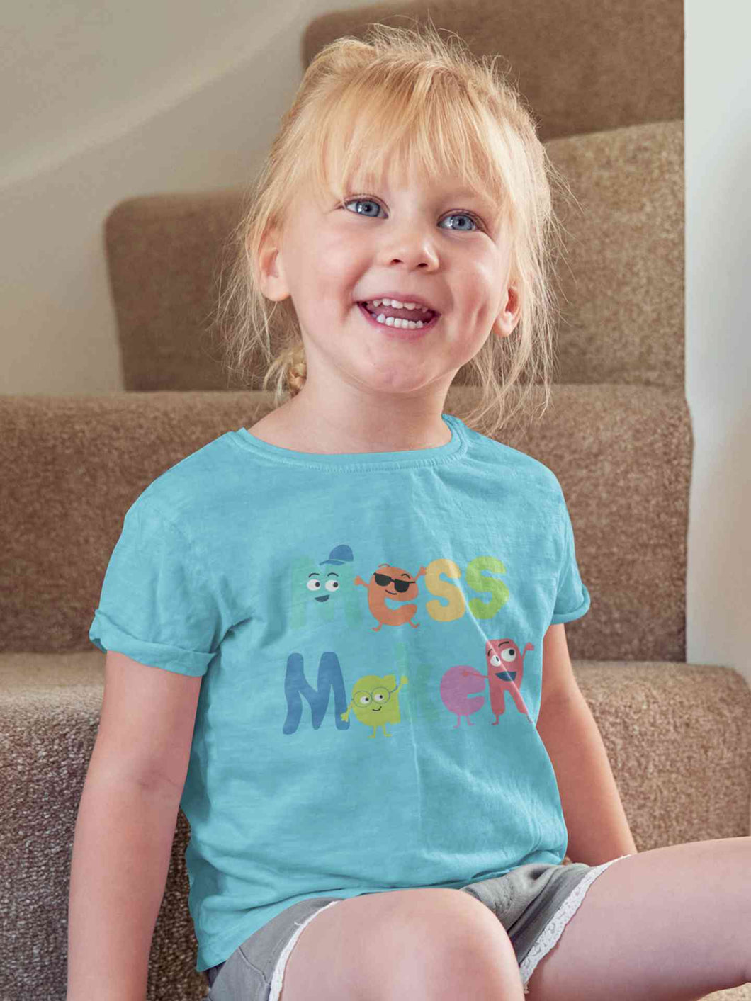 Mess Maker Cartoon Half Sleeves T-Shirt For Girls -KidsFashionVilla