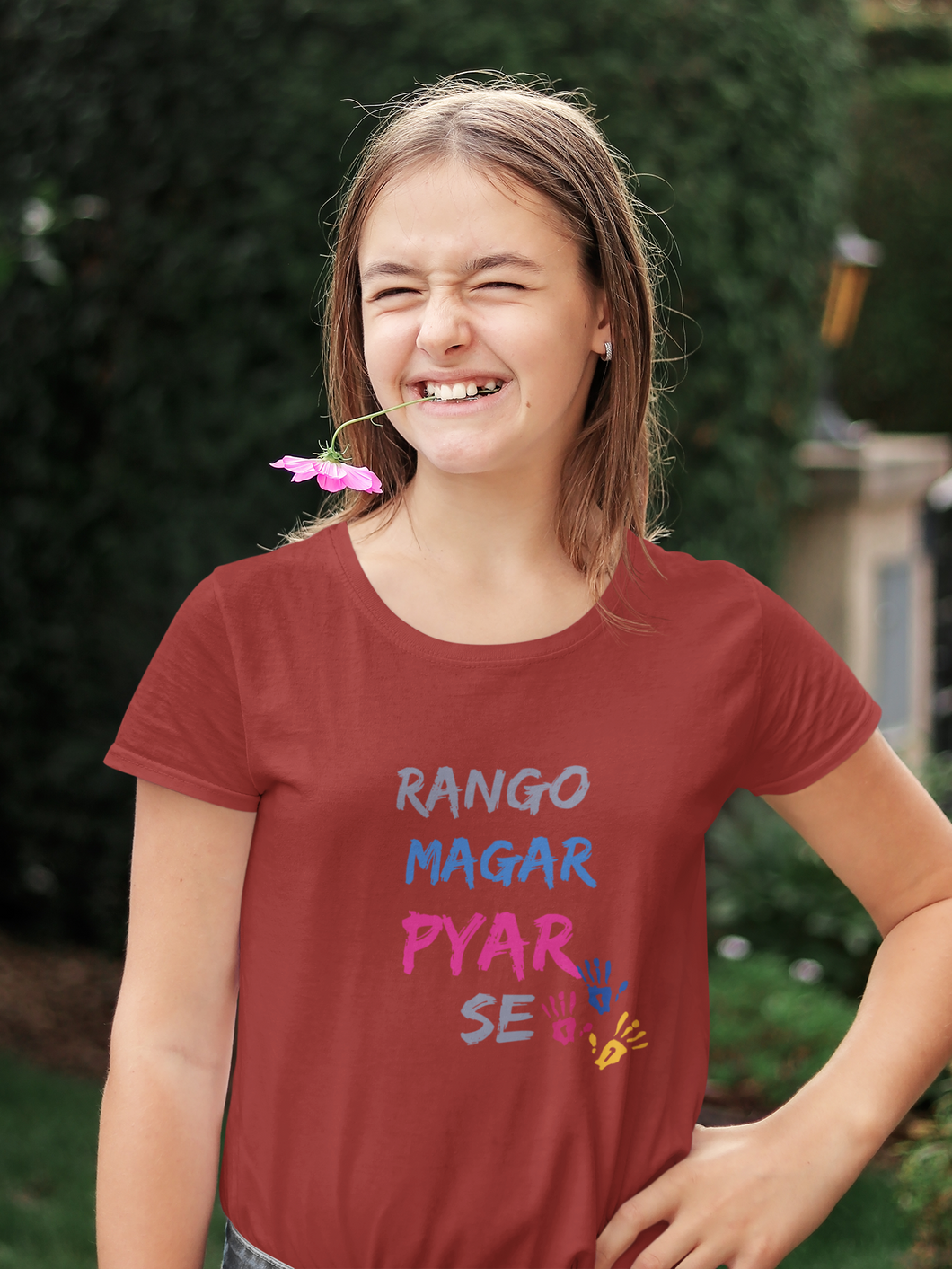 Rango Magar Pyar Se Holi Half Sleeves T-Shirt For Girls -KidsFashionVilla