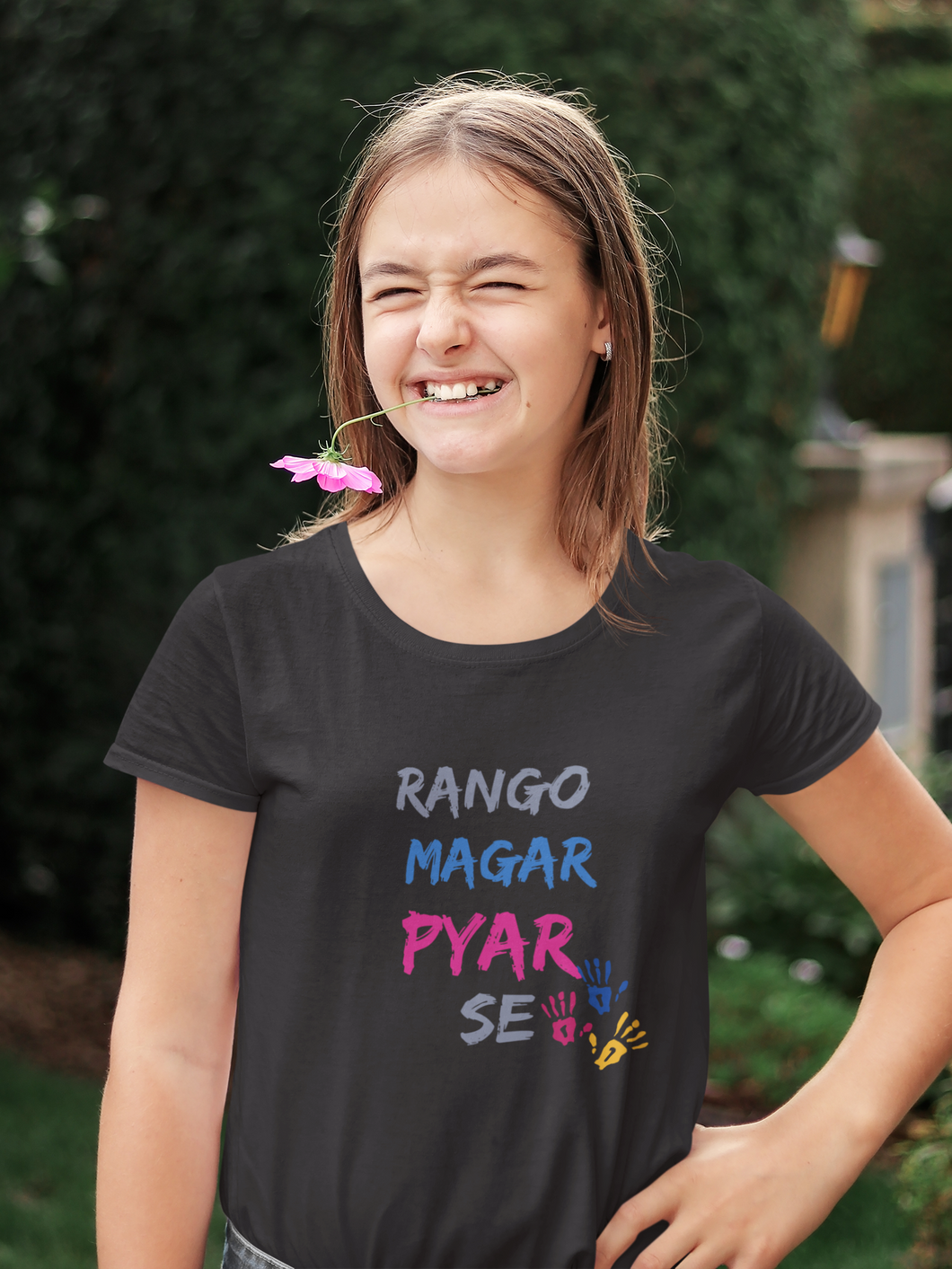 Rango Magar Pyar Se Holi Half Sleeves T-Shirt For Girls -KidsFashionVilla