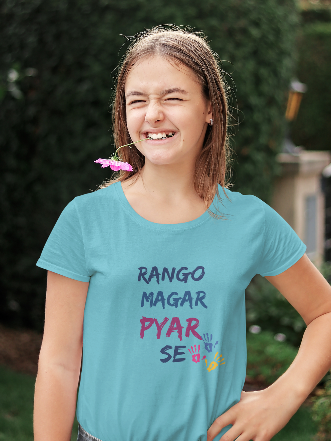 Rango Magar Pyar Se Holi Half Sleeves T-Shirt For Girls -KidsFashionVilla