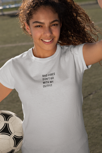 Bad Vibes Minimals Half Sleeves T-Shirt For Girls -KidsFashionVilla