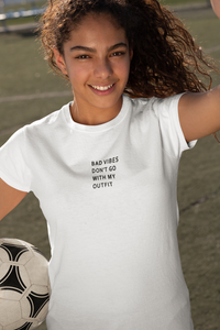 Bad Vibes Minimals Half Sleeves T-Shirt For Girls -KidsFashionVilla