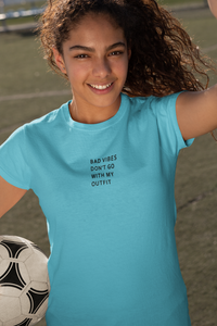 Bad Vibes Minimals Half Sleeves T-Shirt For Girls -KidsFashionVilla