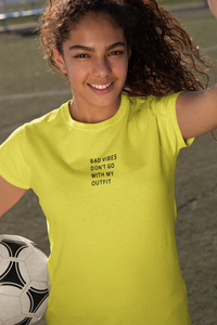 Bad Vibes Minimals Half Sleeves T-Shirt For Girls -KidsFashionVilla
