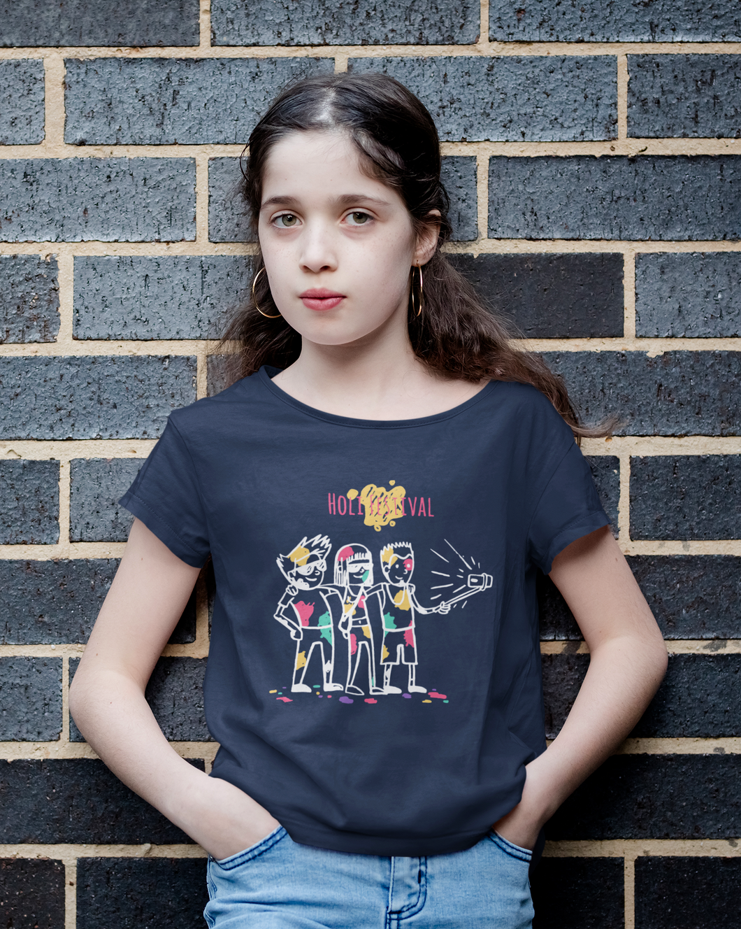 Friends Selfie Holi Half Sleeves T-Shirt For Girls -KidsFashionVilla