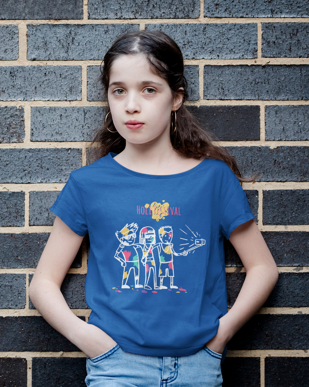 Friends Selfie Holi Half Sleeves T-Shirt For Girls -KidsFashionVilla