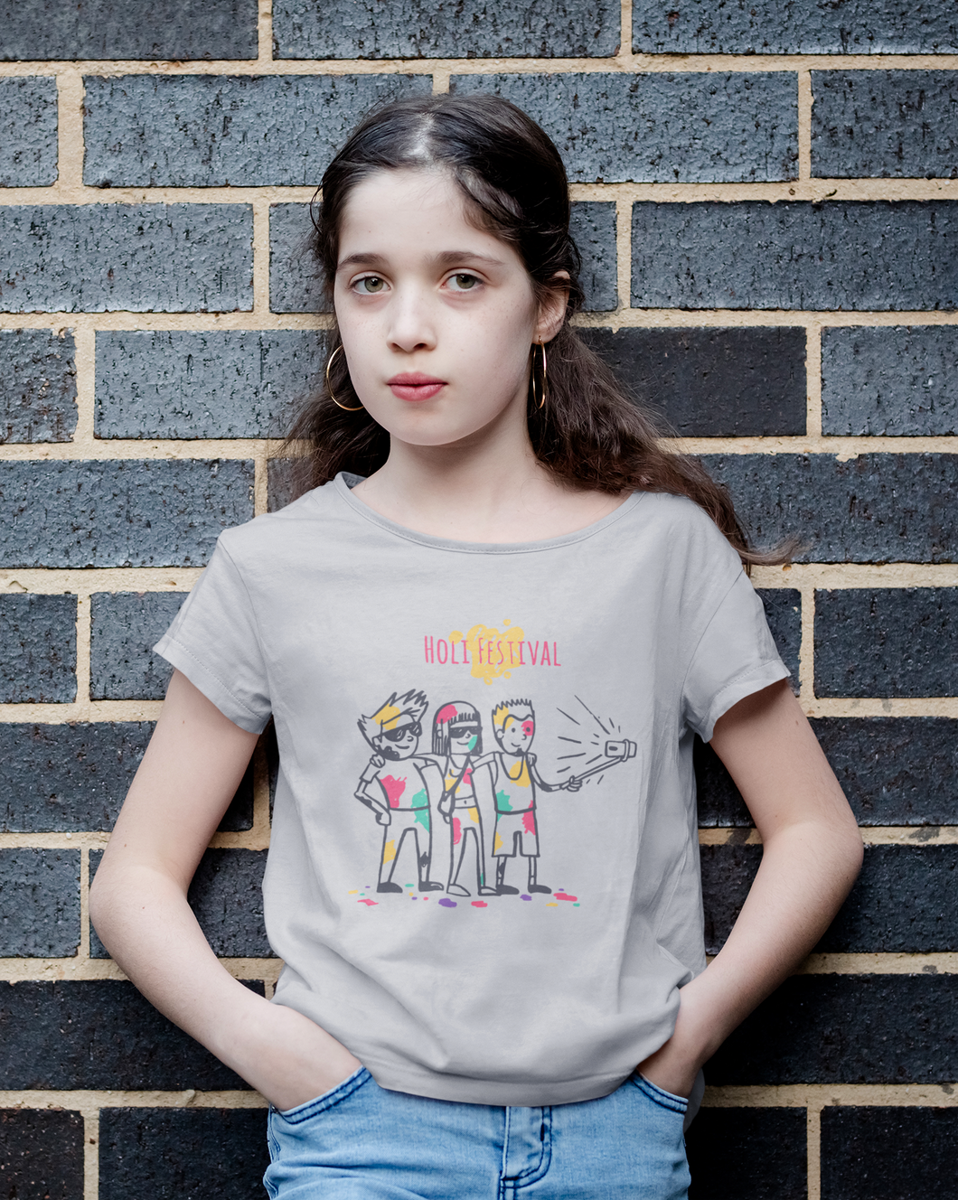 Friends Selfie Holi Half Sleeves T-Shirt For Girls -KidsFashionVilla