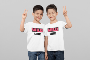 Wild One And Mild One Matching Brother-Brother Kids Half Sleeves T-Shirts -KidsFashionVilla