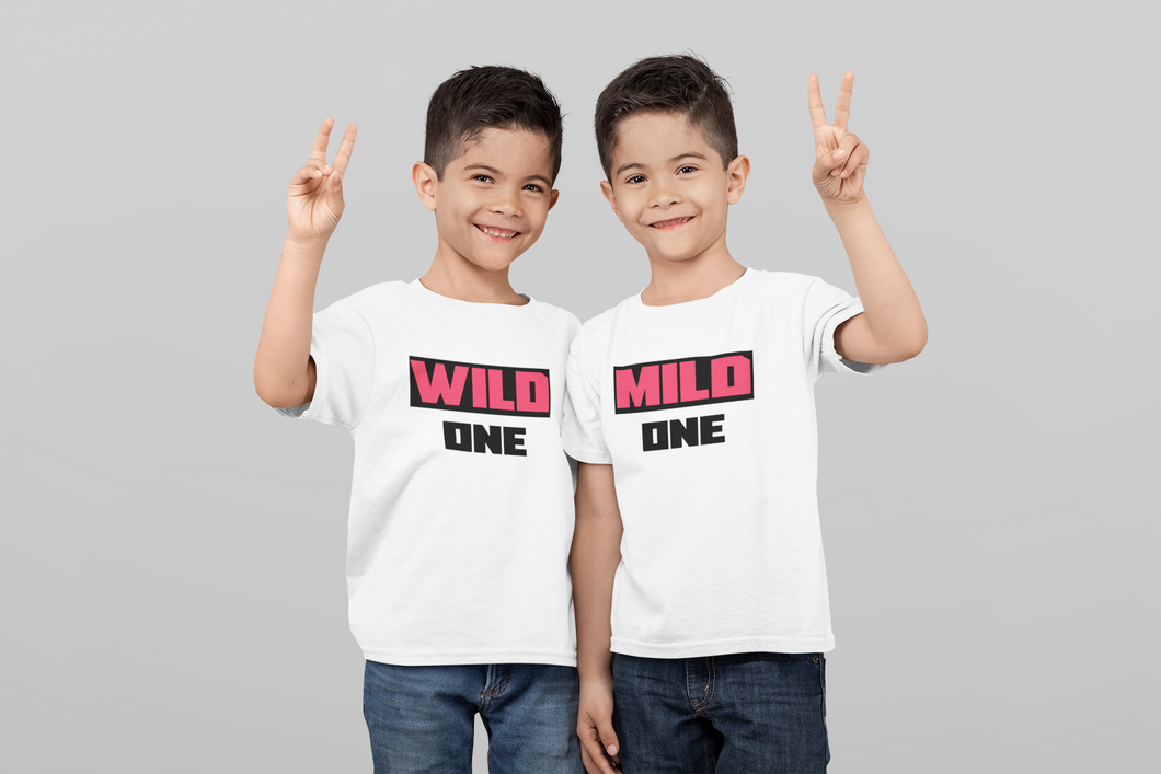 Wild One And Mild One Matching Brother-Brother Kids Half Sleeves T-Shirts -KidsFashionVilla