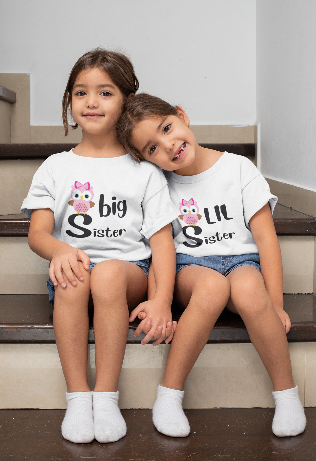 Owl Big Sister Lil Sister Matching Sister-Sister Kids Half Sleeves T-Shirts -KidsFashionVilla